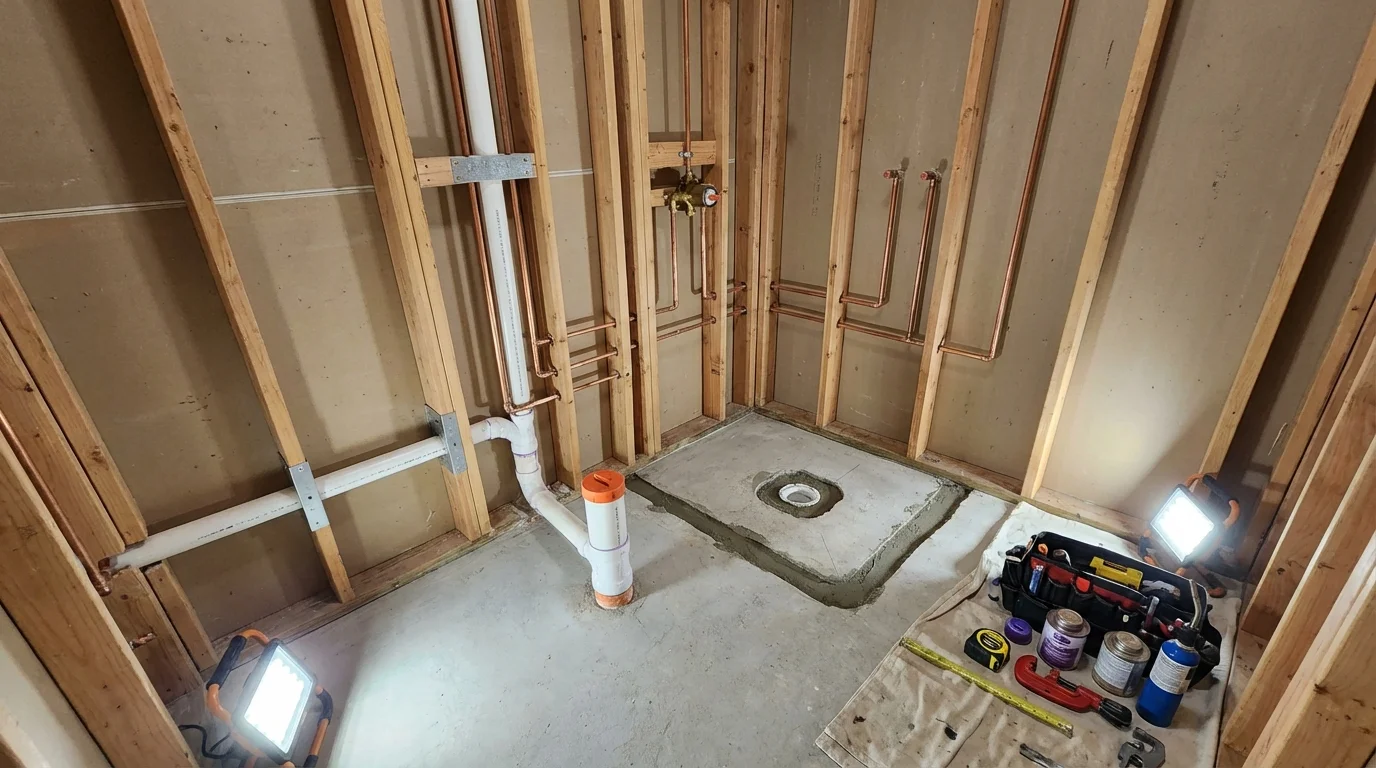 Bathroom rough-in plumbing during remodel by Johns Plumbing LLC in Saint George