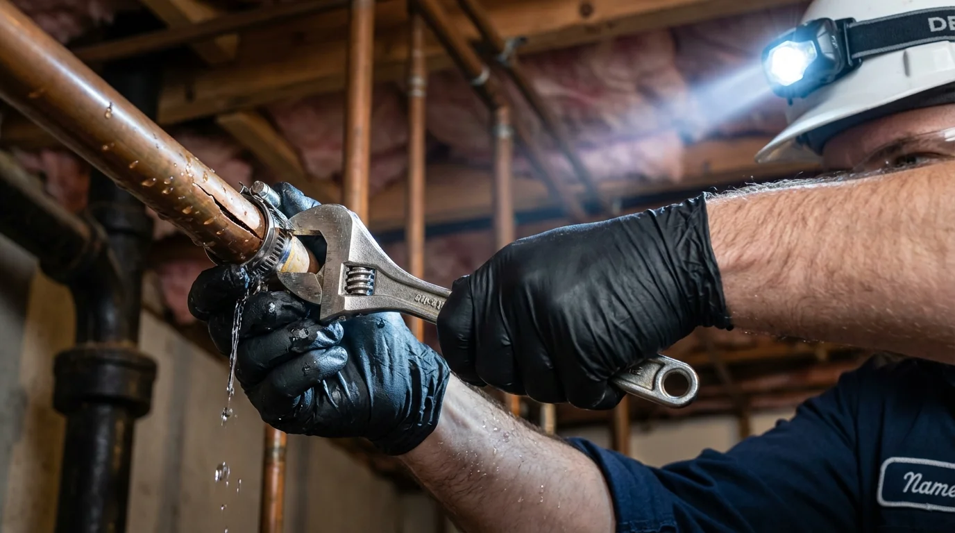 Emergency pipe clamp repair being performed by a Johns Plumbing LLC plumber in Saint George