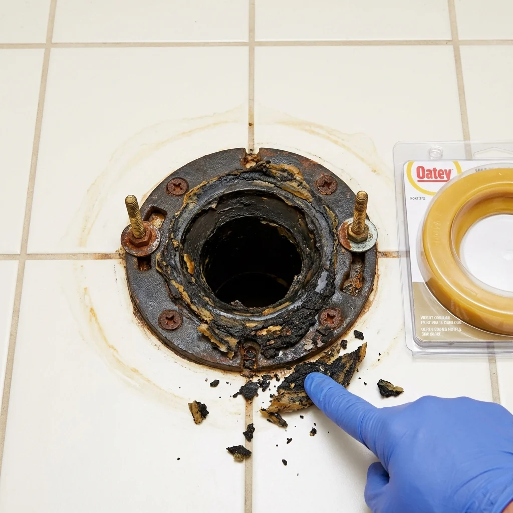 Failed wax ring showing water seepage at the base of a toilet in a Saint George, SC home